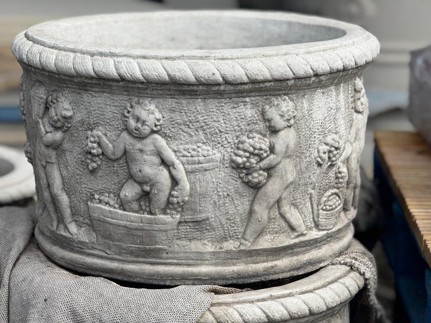 Large Round Stone Cherub Pot Planter