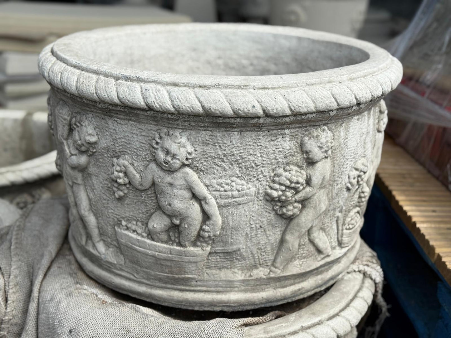 Large Round Stone Cherub Pot Planter
