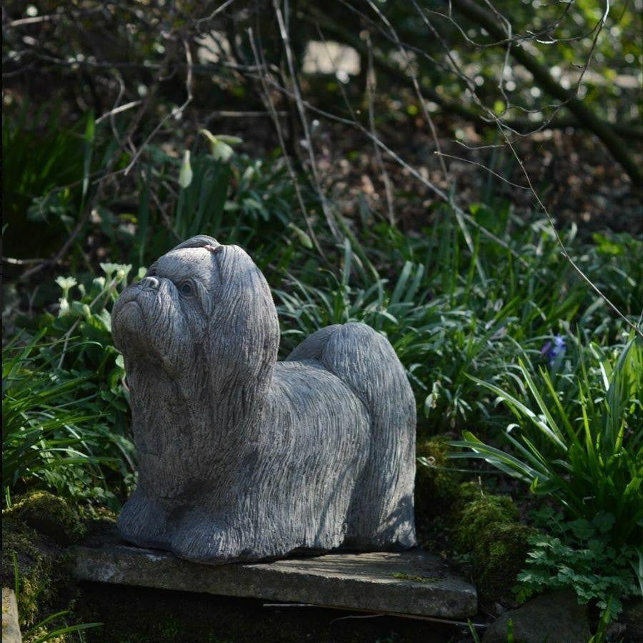 Adorable Stone Cast Lifesize Shih-Tzu Garden Ornament