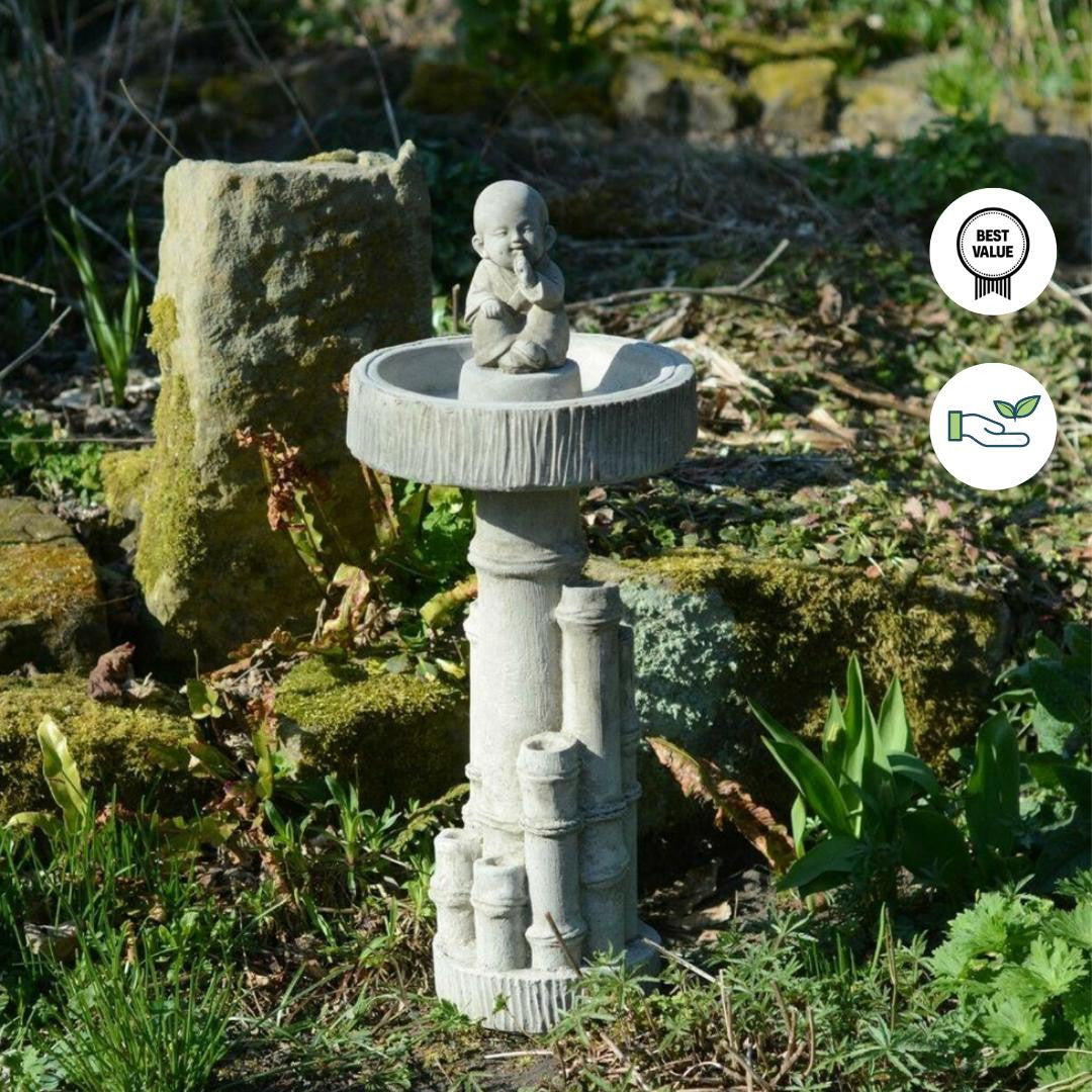 Bamboo Design Stone Cast Birdbath
