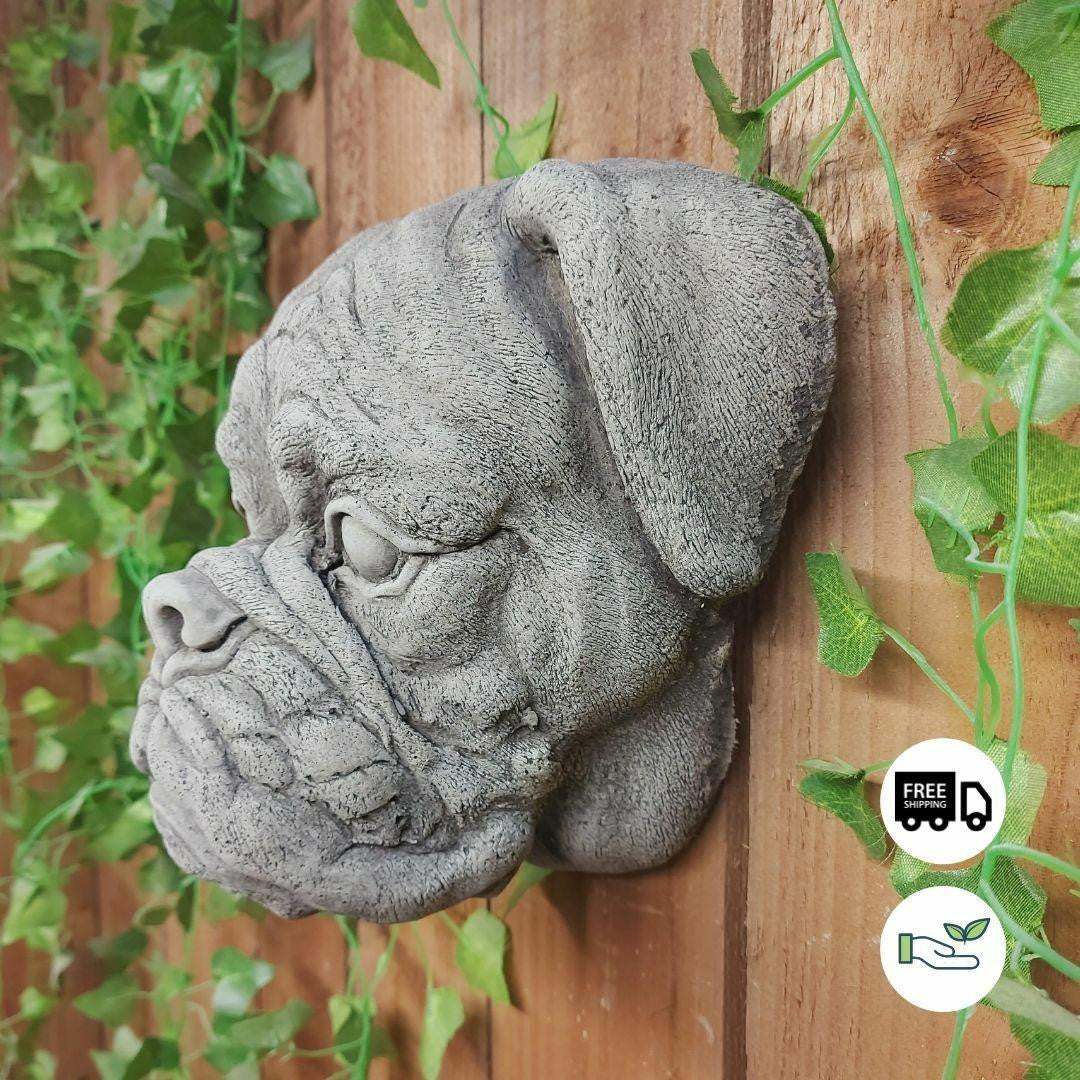 Boxer Dog Head Stone Wall Plaque