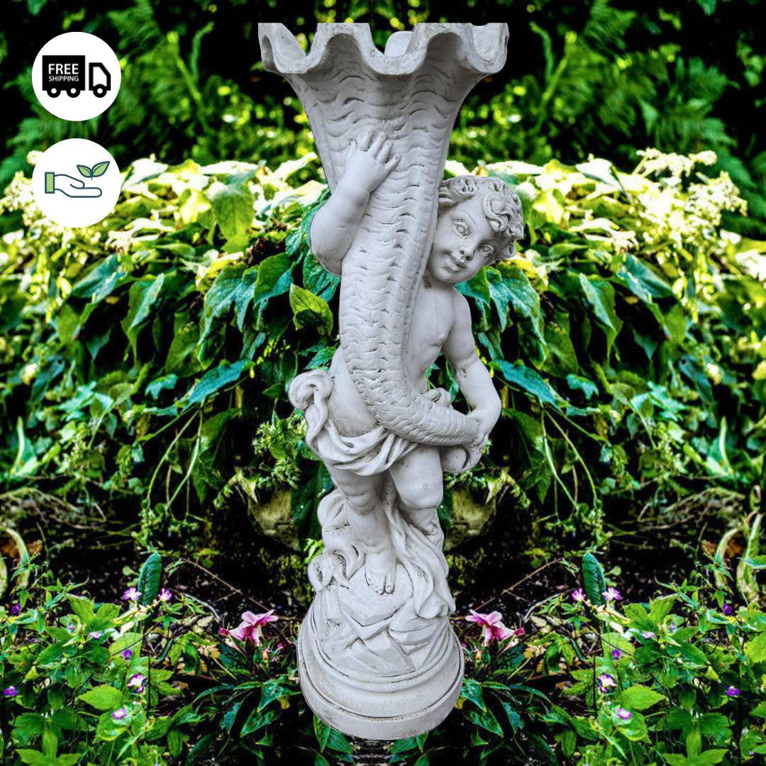 Boy Holding a Horn Planter statue
