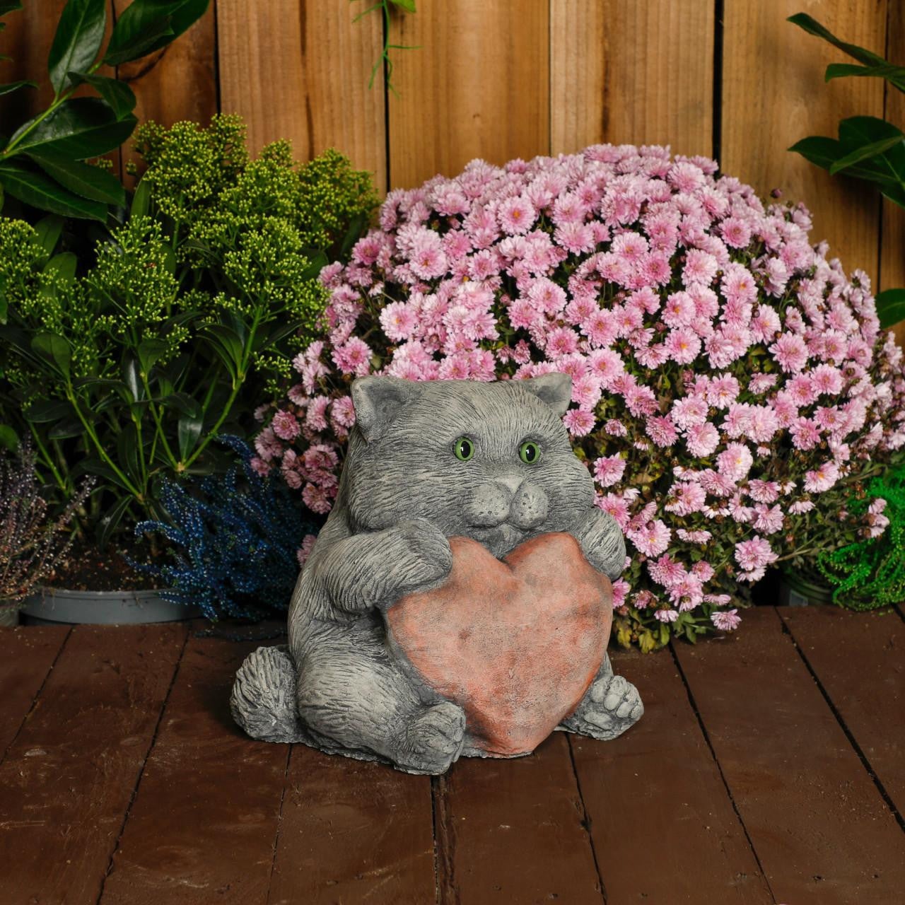 Cat with a Big Heart – Stone Cast Garden Cat Ornament