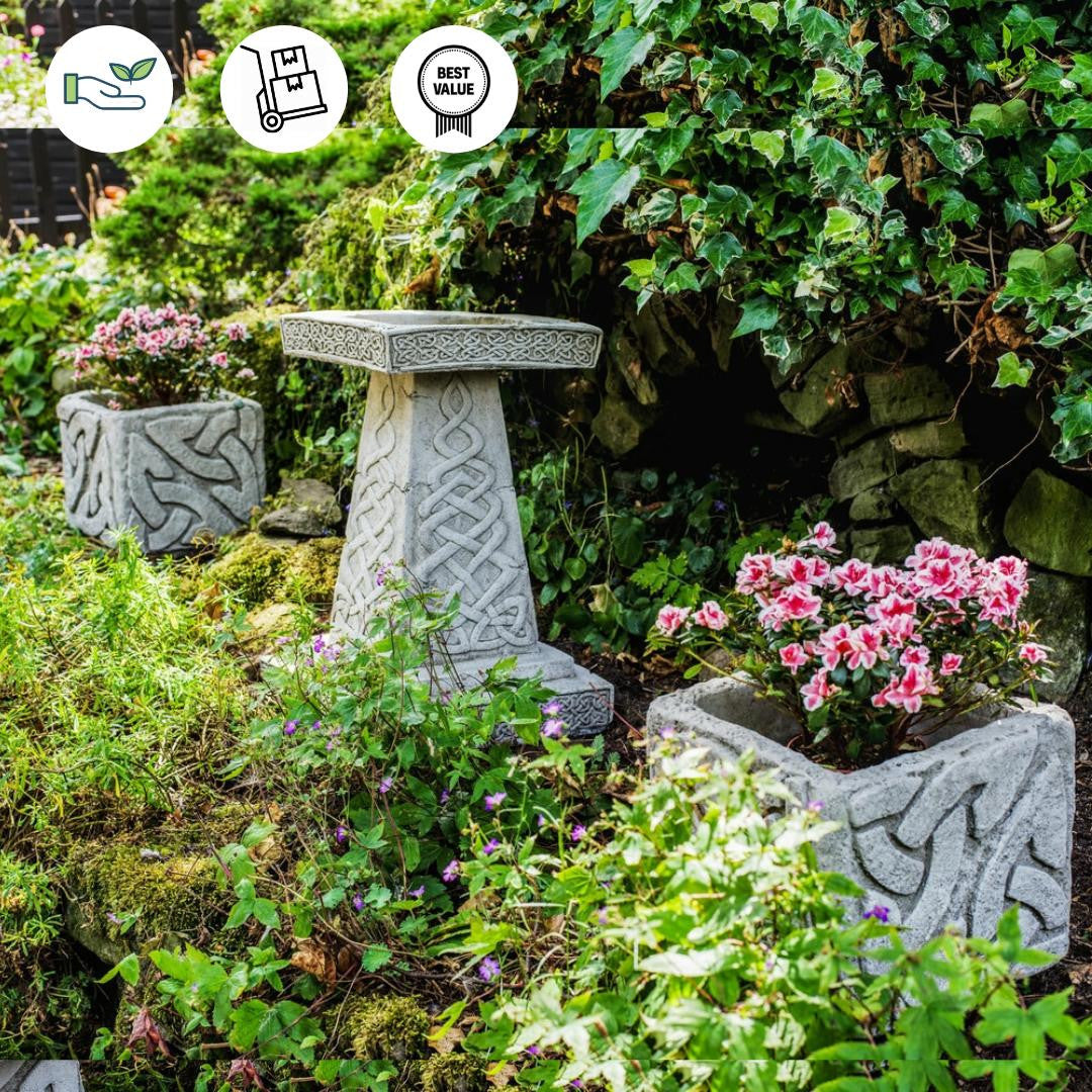Celtic style Birdbath and Planters – Set