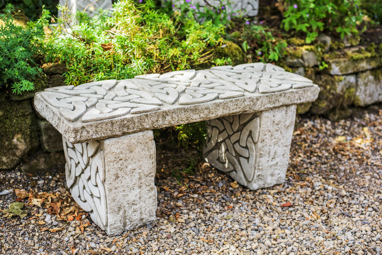 Celtic Style Stone Cast Garden Seat / Bench