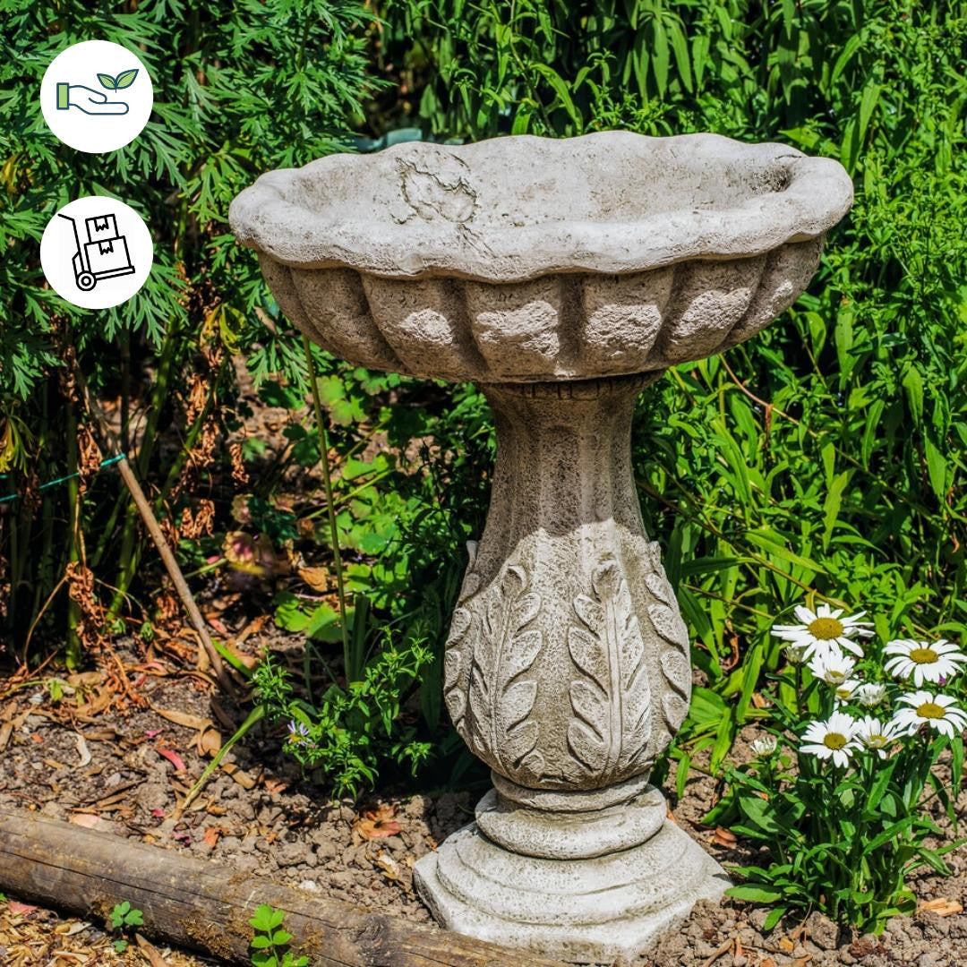 Classic Leaf Design Stone Birdbath