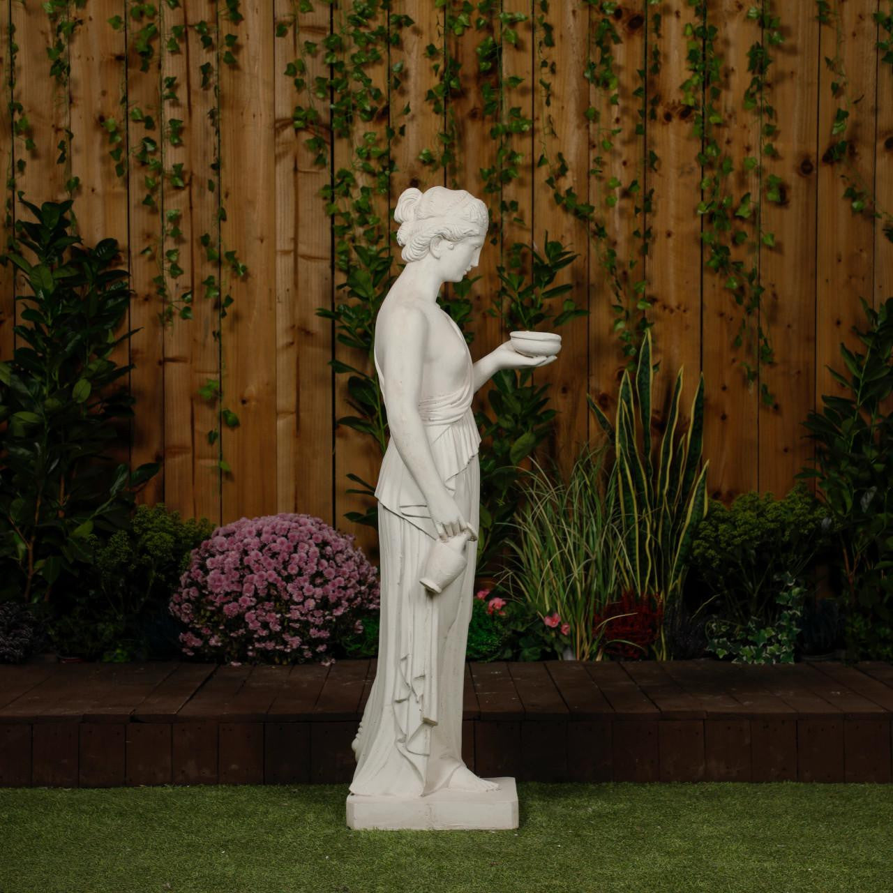 Classic White Stone Woman statue with a Tea Set
