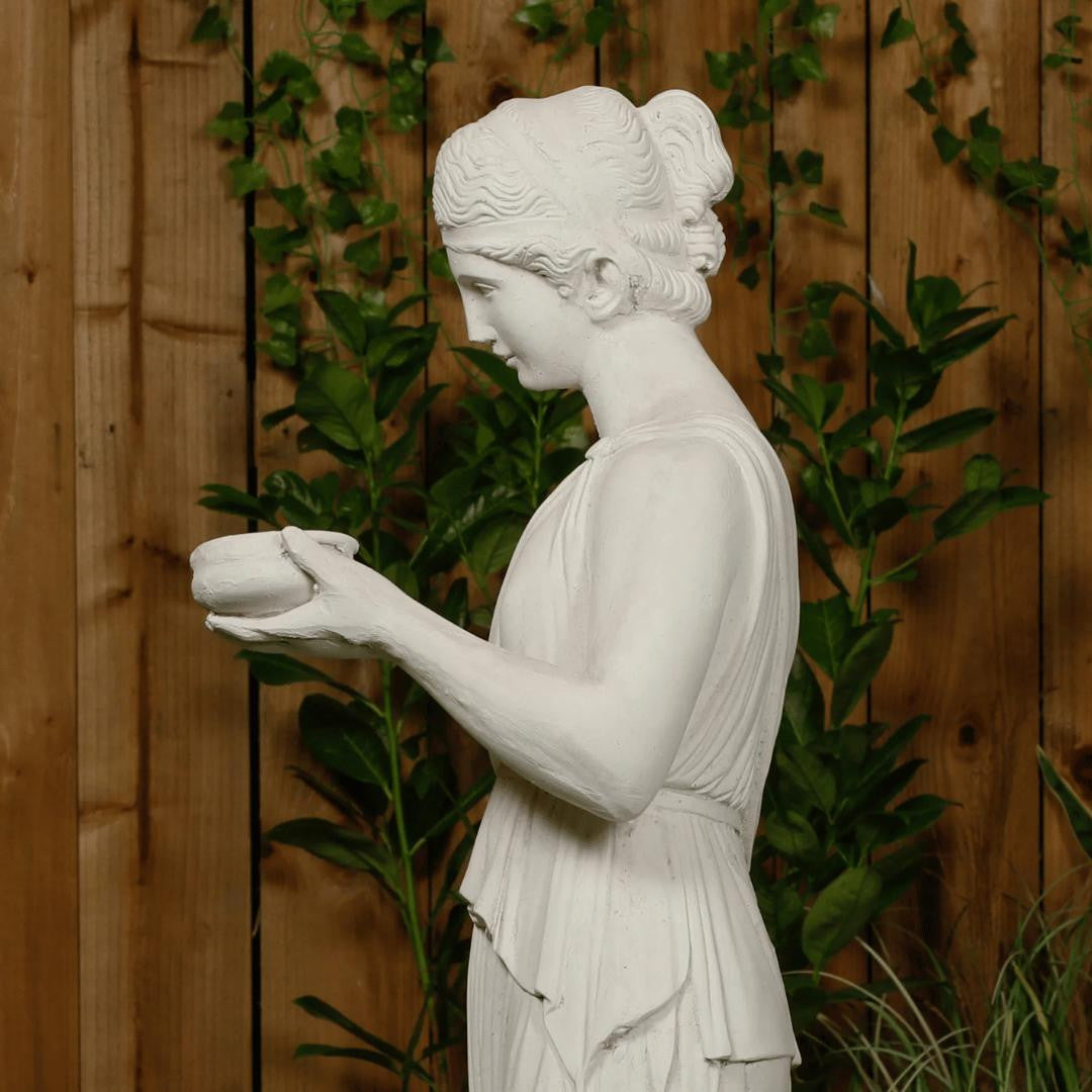 Classic White Stone Woman statue with a Tea Set