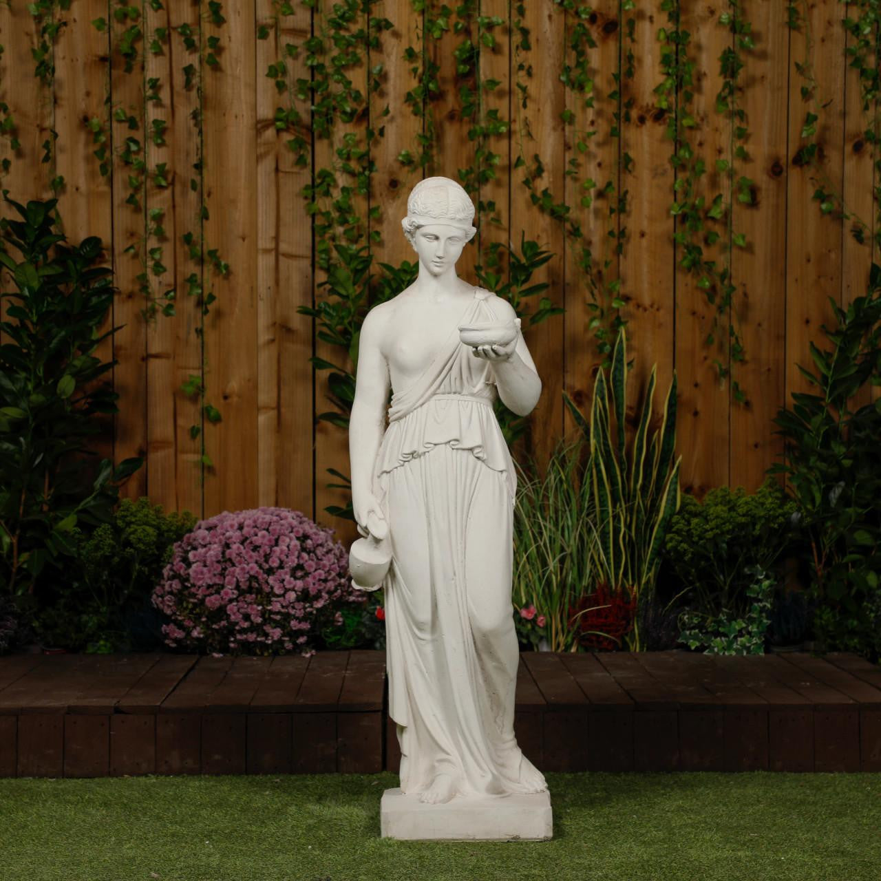 Classic White Stone Woman statue with a Tea Set