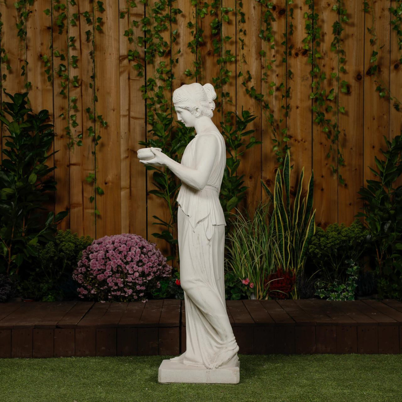 Classic White Stone Woman statue with a Tea Set