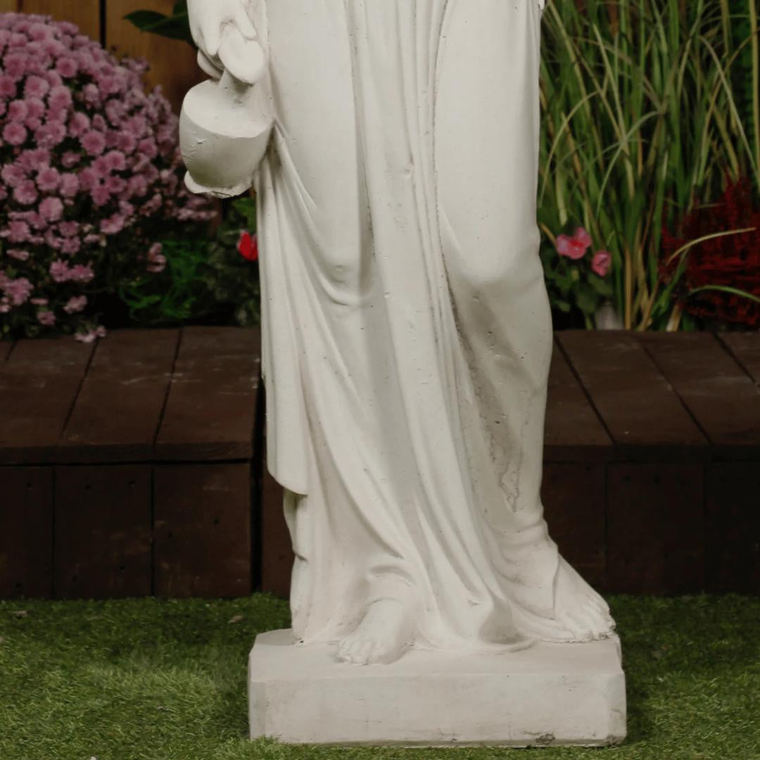 Classic White Stone Woman statue with a Tea Set