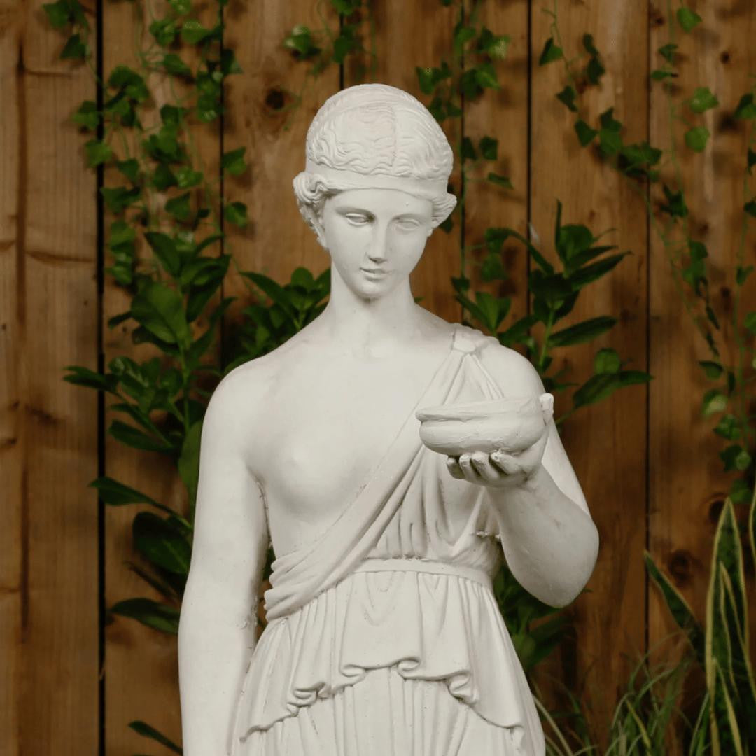 Classic White Stone Woman statue with a Tea Set