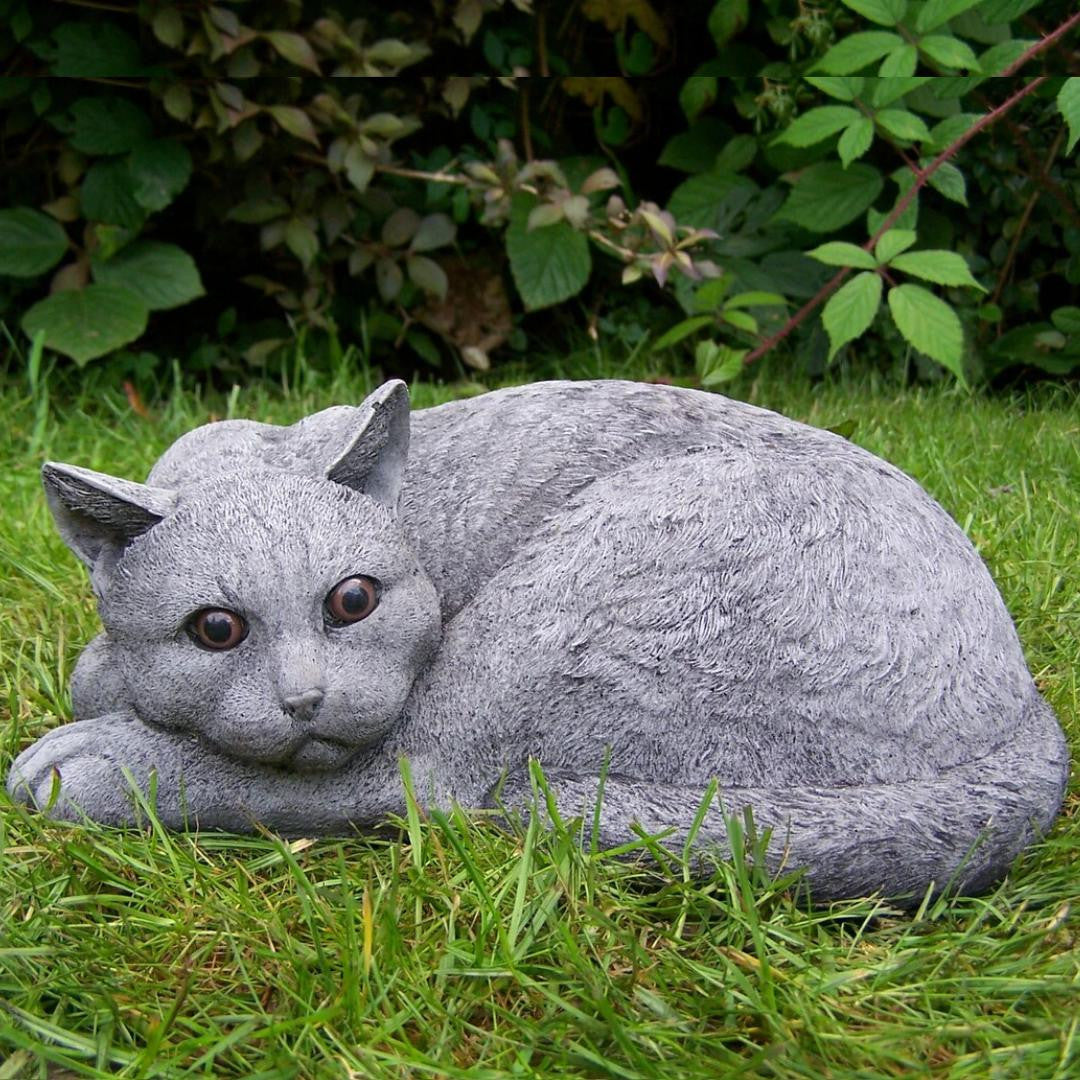 Cute Curled Up Cat Stone Garden Ornament