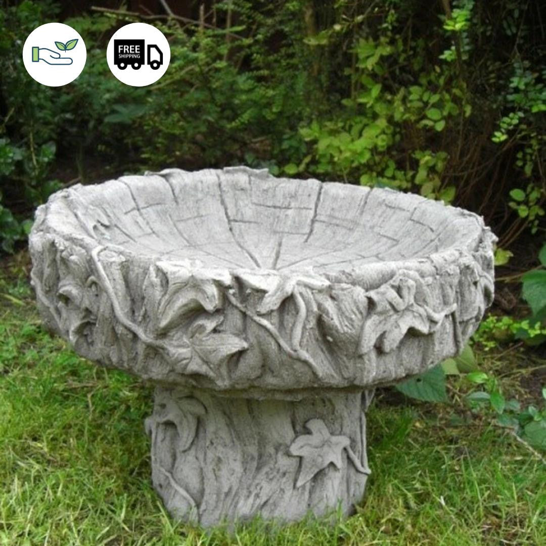 Cute Stone Cast Log Birdbath