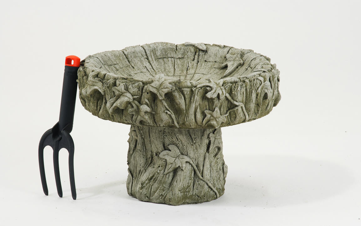 Cute Stone Cast Log Birdbath