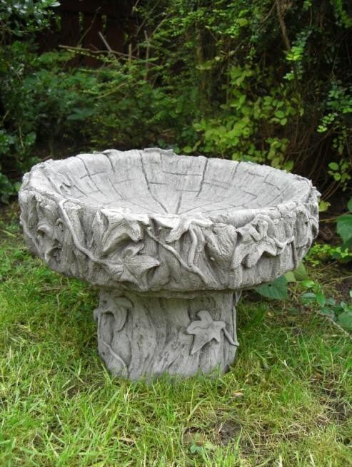 Cute Stone Cast Log Birdbath