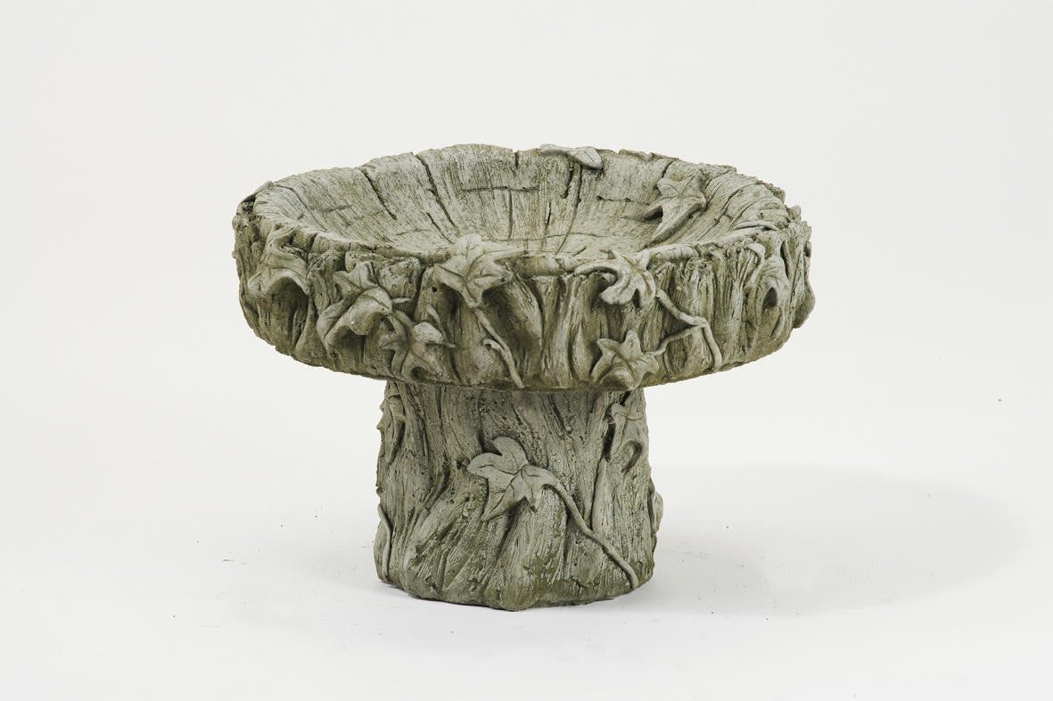 Cute Stone Cast Log Birdbath