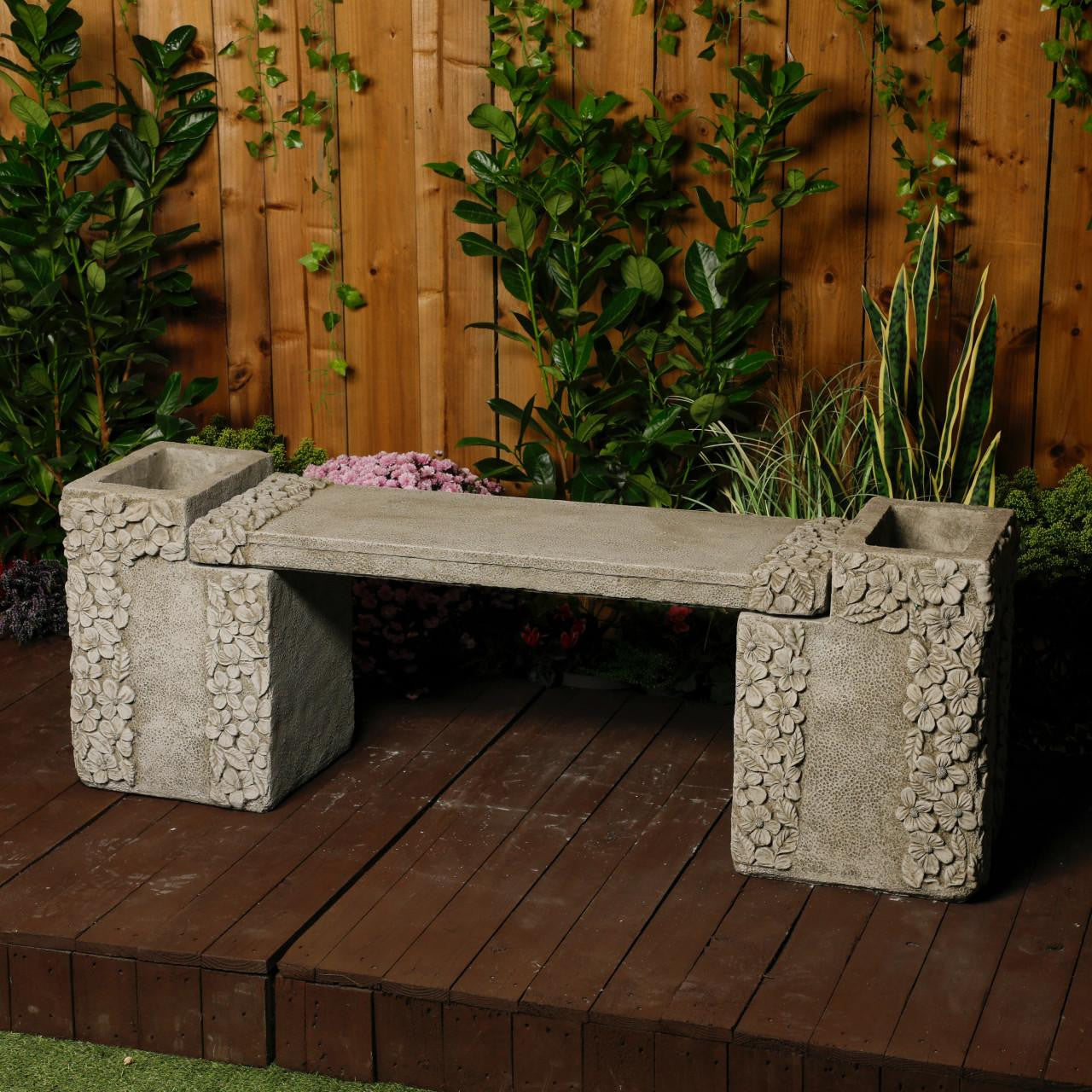 Daisy Design Stone Cast Garden Bench