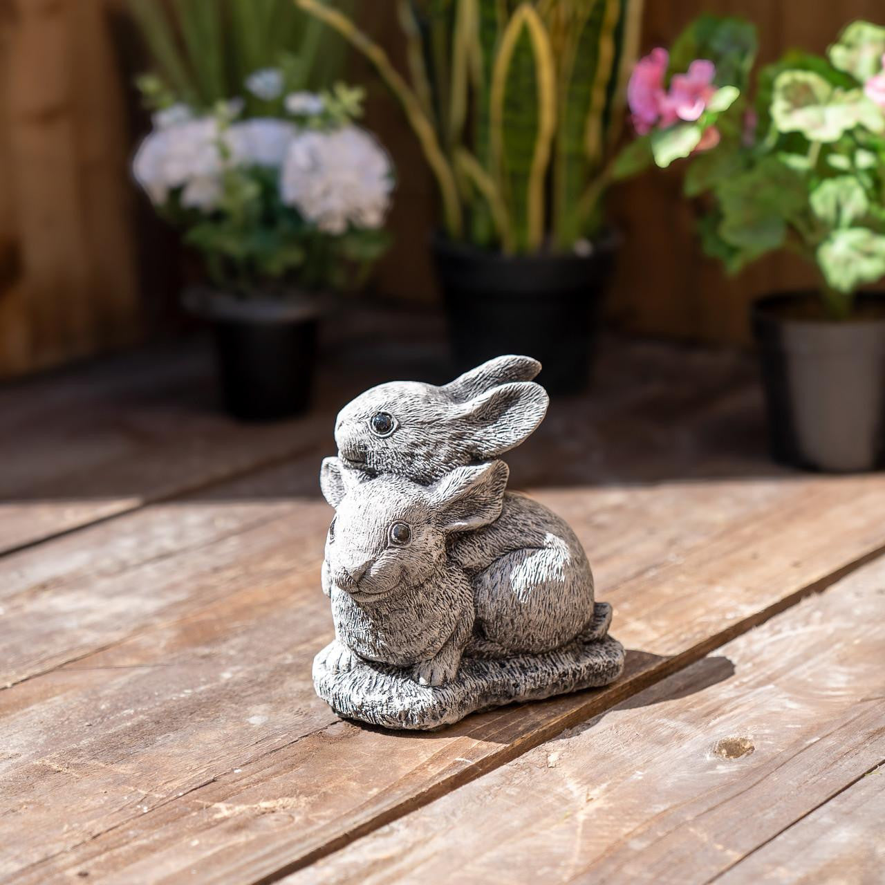 Delightful Twin Bunny Garden Ornament