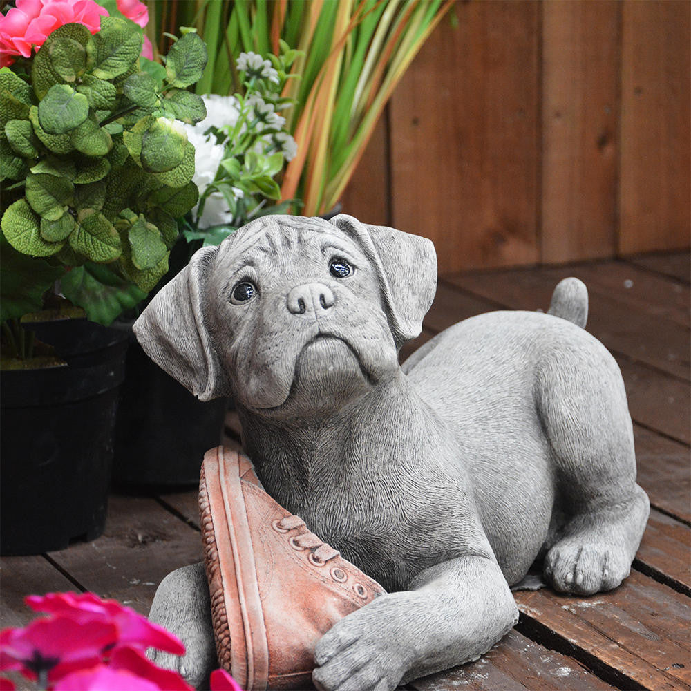 Dog and Shoe Stone Garden Ornament