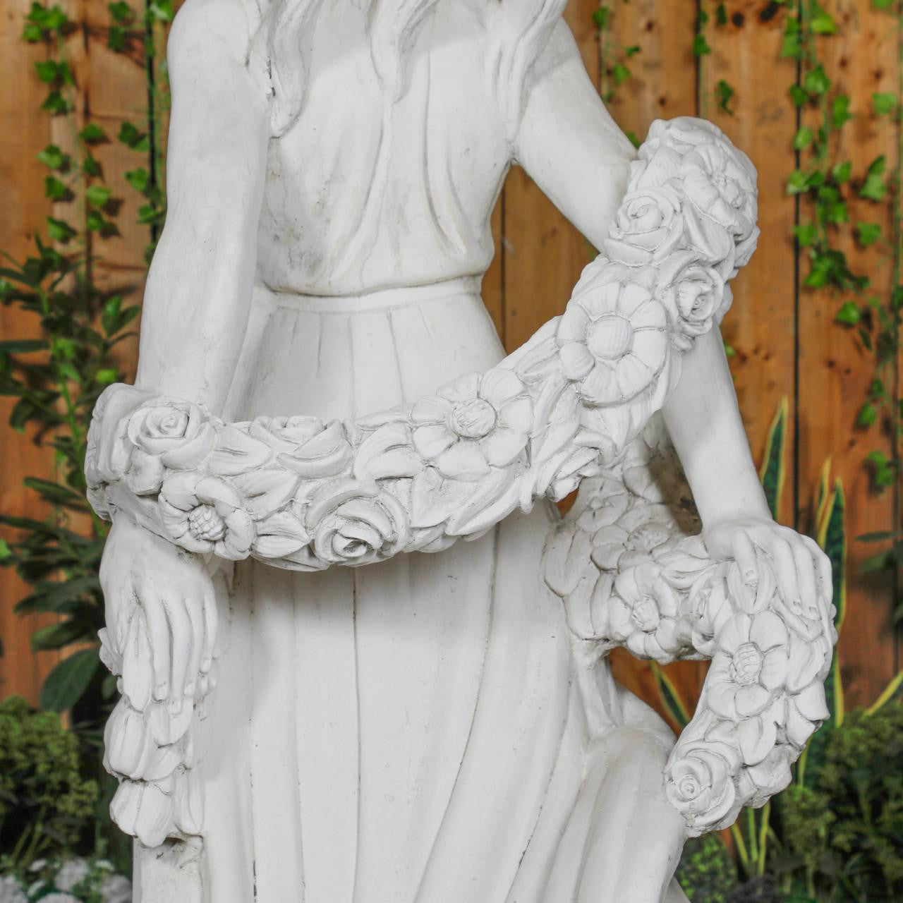 Elegant White Stone Cast Lady With A Rose Garland 1 m 76 Tall