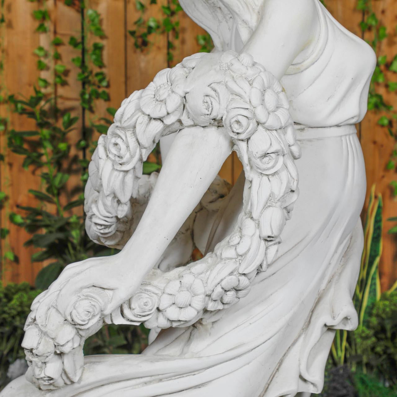 Elegant White Stone Cast Lady With A Rose Garland 1 m 76 Tall
