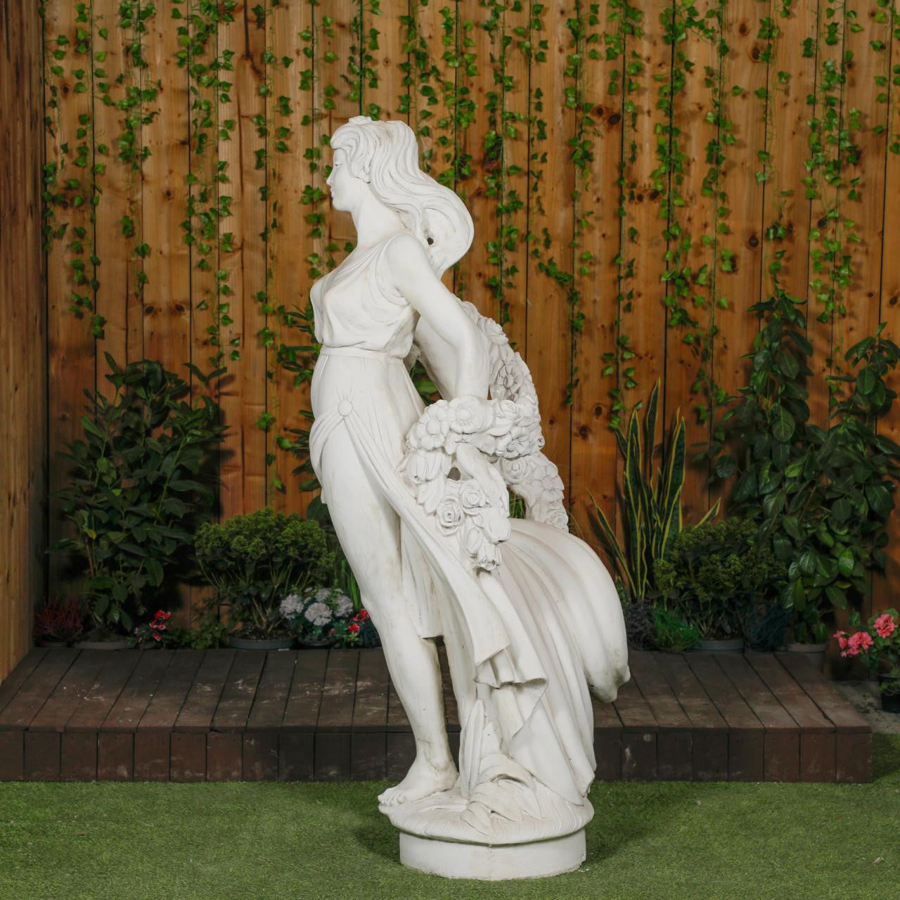 Elegant White Stone Cast Lady With A Rose Garland 1 m 76 Tall