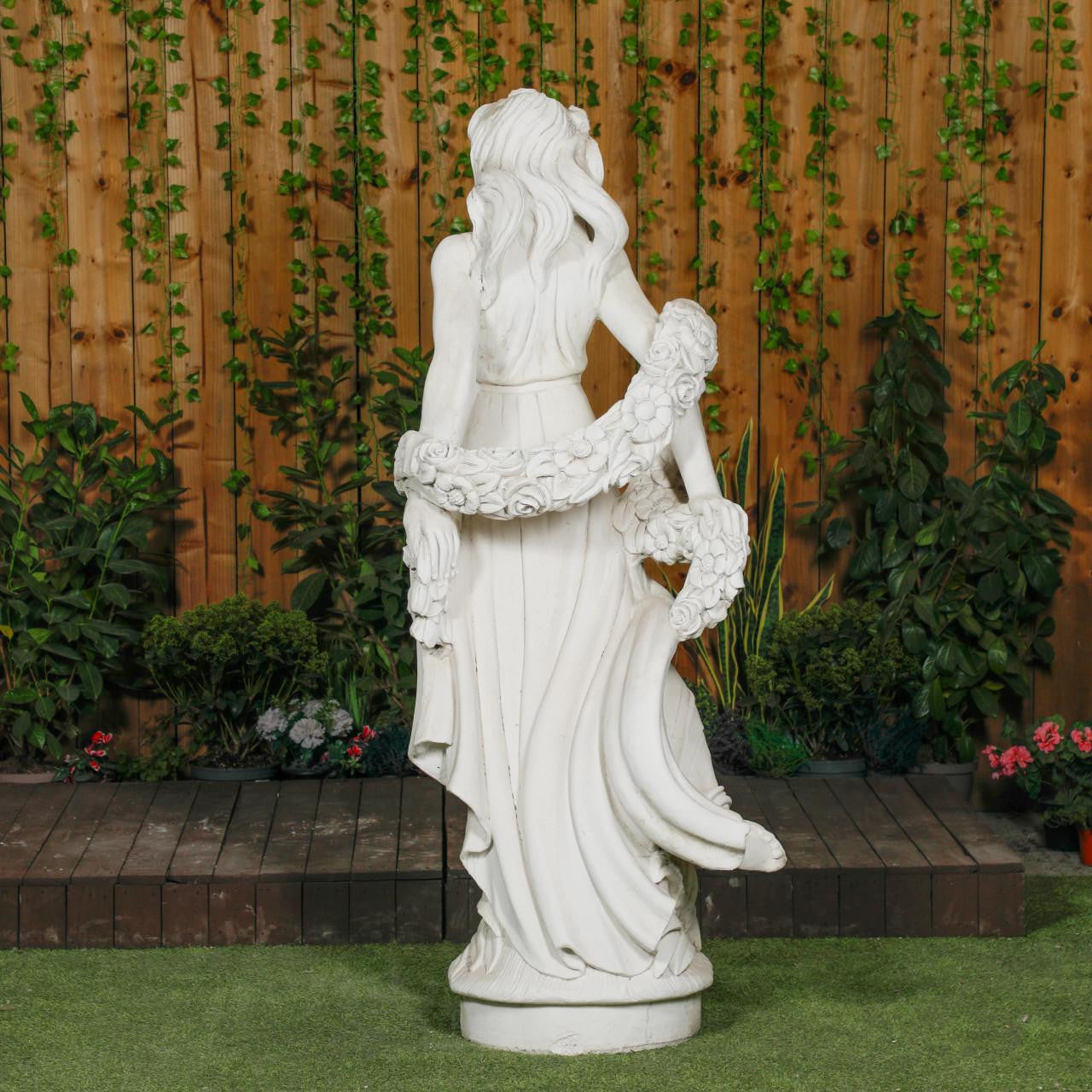 Elegant White Stone Cast Lady With A Rose Garland 1 m 76 Tall