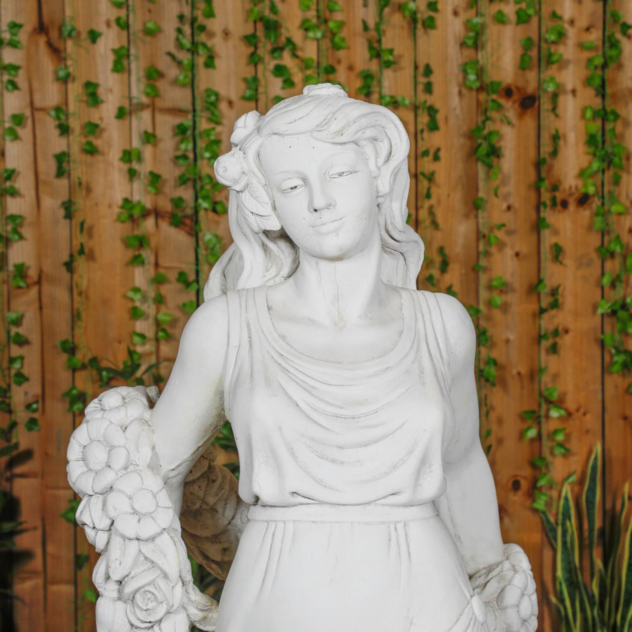 Elegant White Stone Cast Lady With A Rose Garland 1 m 76 Tall