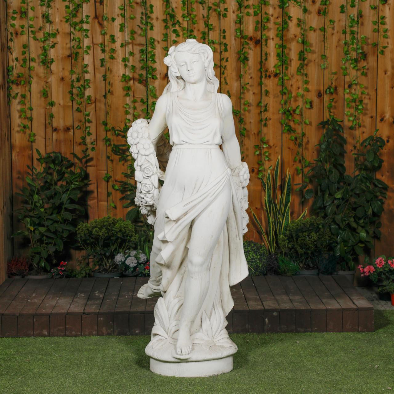 Elegant White Stone Cast Lady With A Rose Garland 1 m 76 Tall
