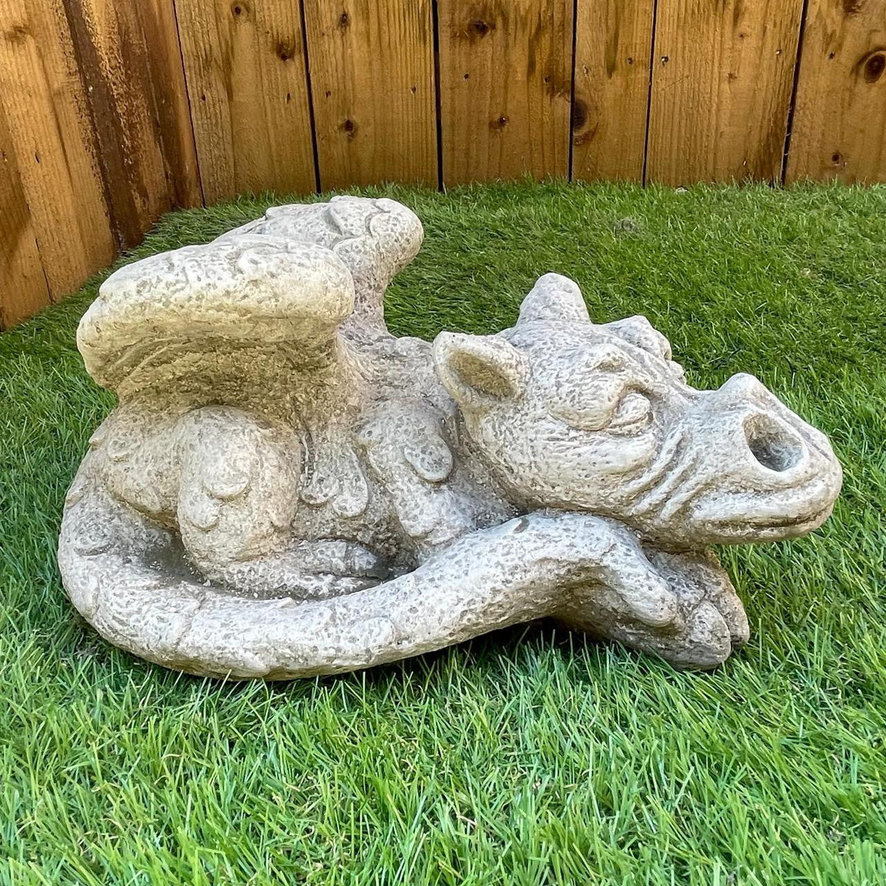 Enchanting Dreaming Dragon Stone Cast Statue Small Outdoor Ornament Garden Sculpture