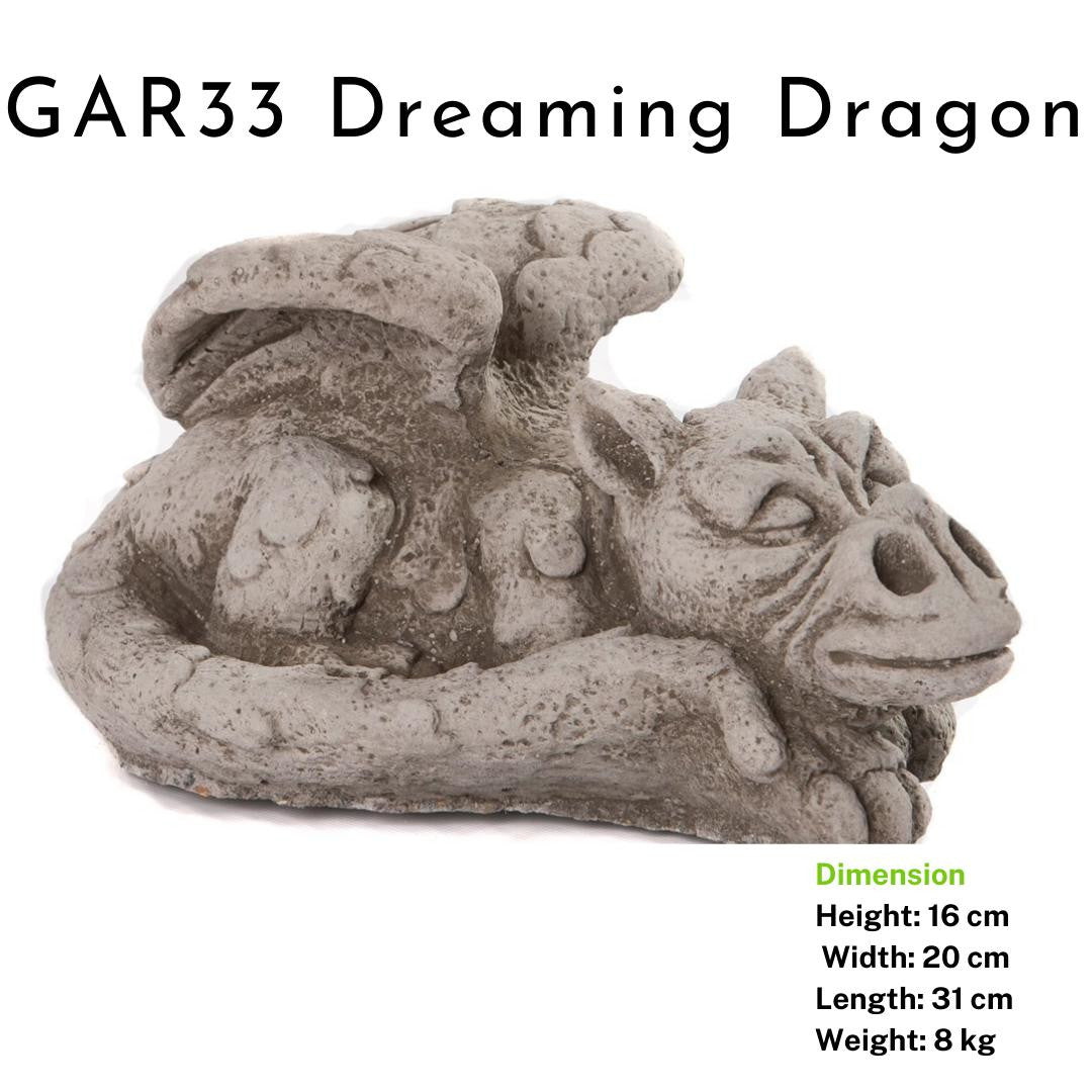 Enchanting Dreaming Dragon Stone Cast Statue Small Outdoor Ornament Garden Sculpture