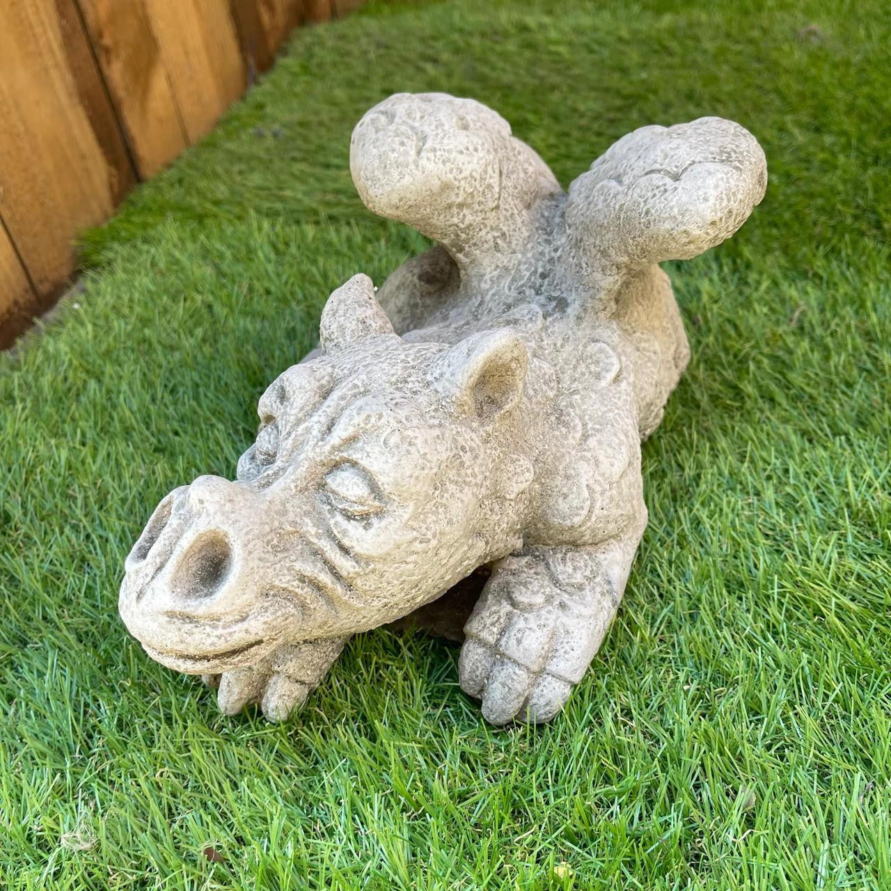 Enchanting Dreaming Dragon Stone Cast Statue Small Outdoor Ornament Garden Sculpture
