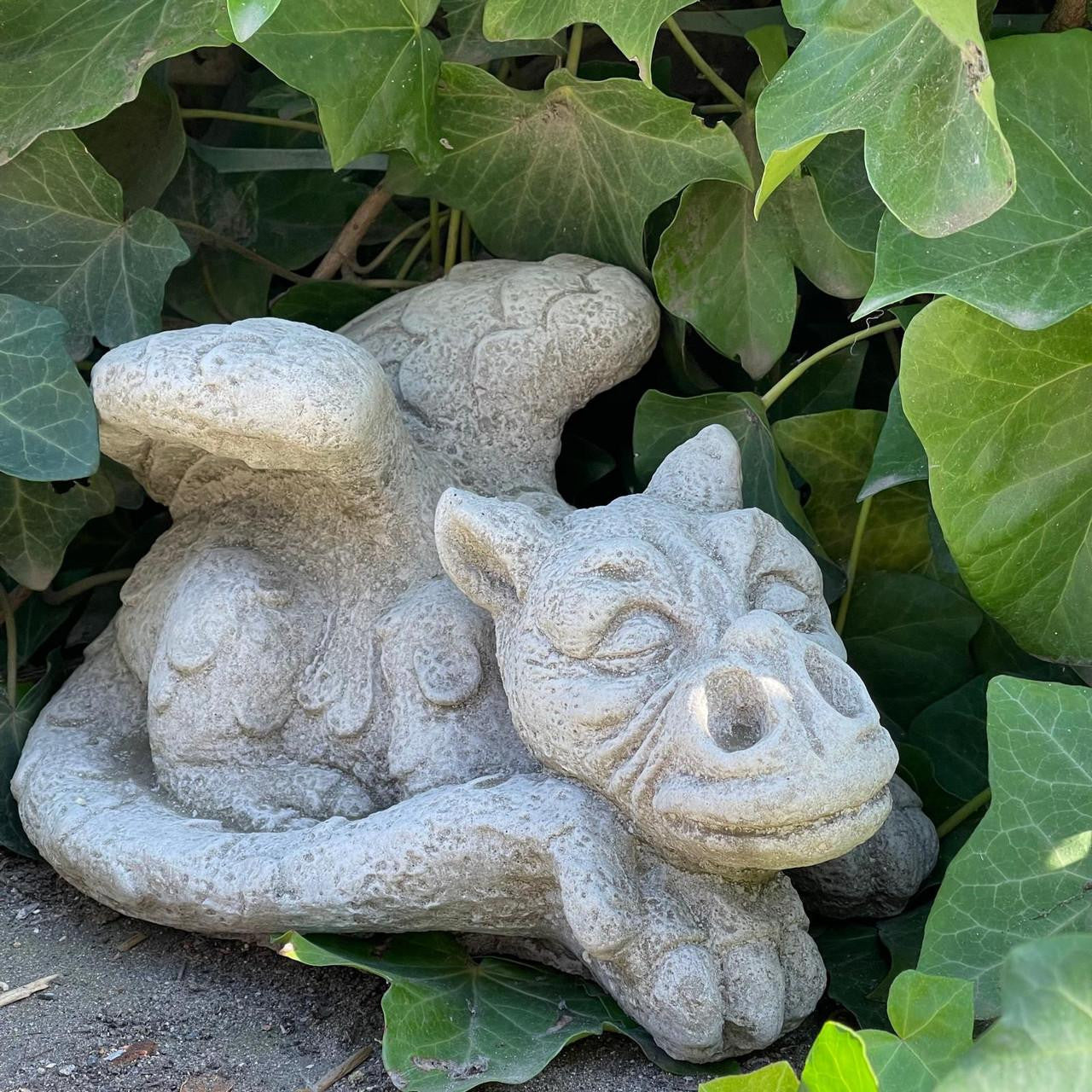 Enchanting Dreaming Dragon Stone Cast Statue Small Outdoor Ornament Garden Sculpture