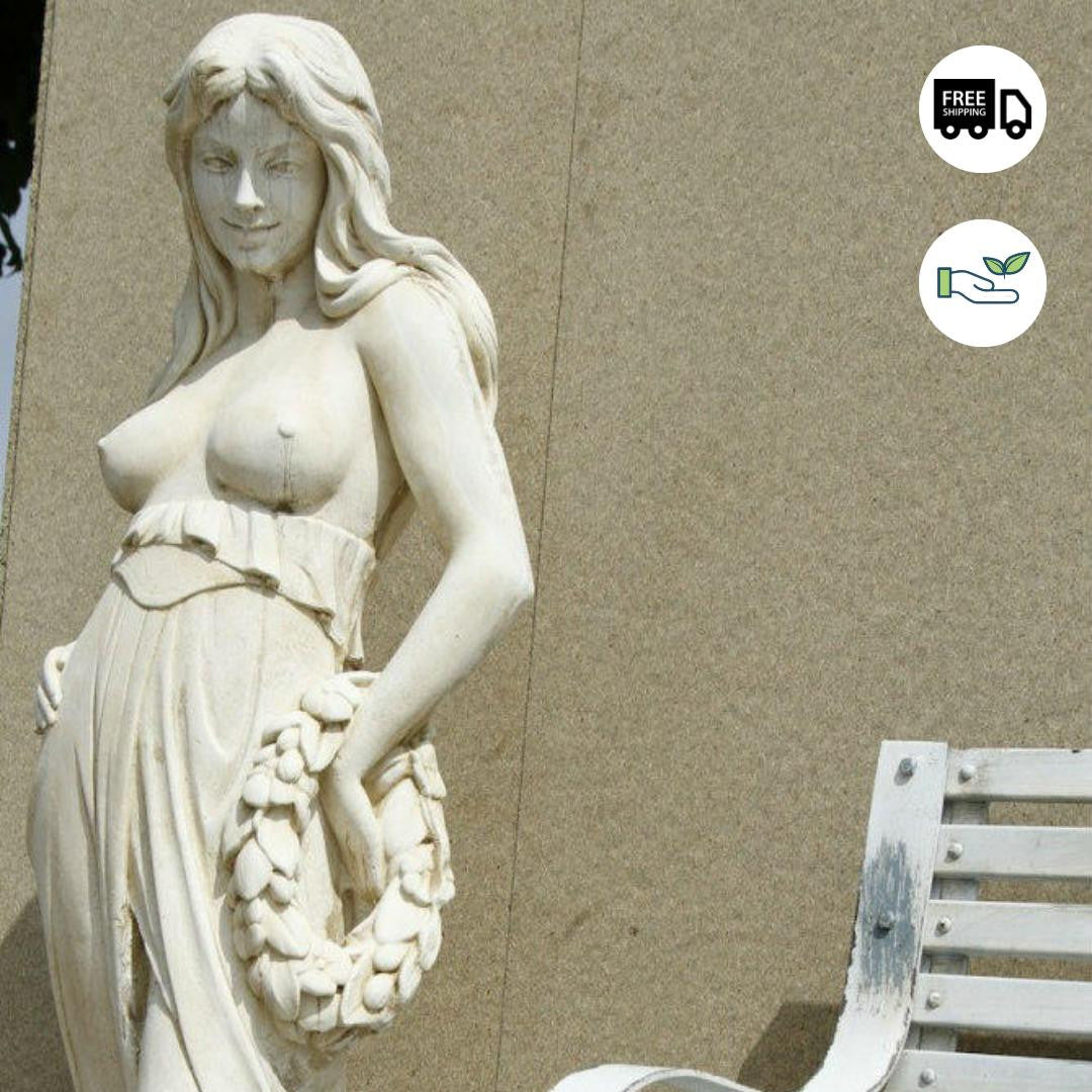Ex Large White Stone-Cast Lady With Flower Wreath Garden Statue