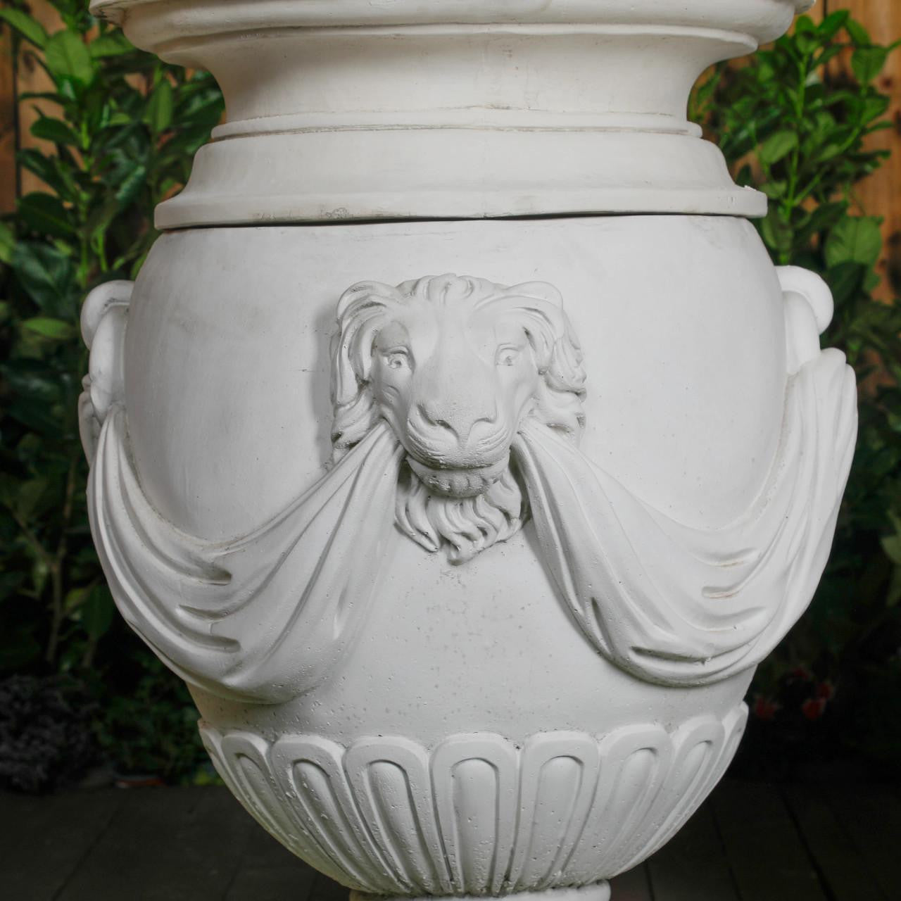 Extremely Large Draped Lion Head Garden Urn