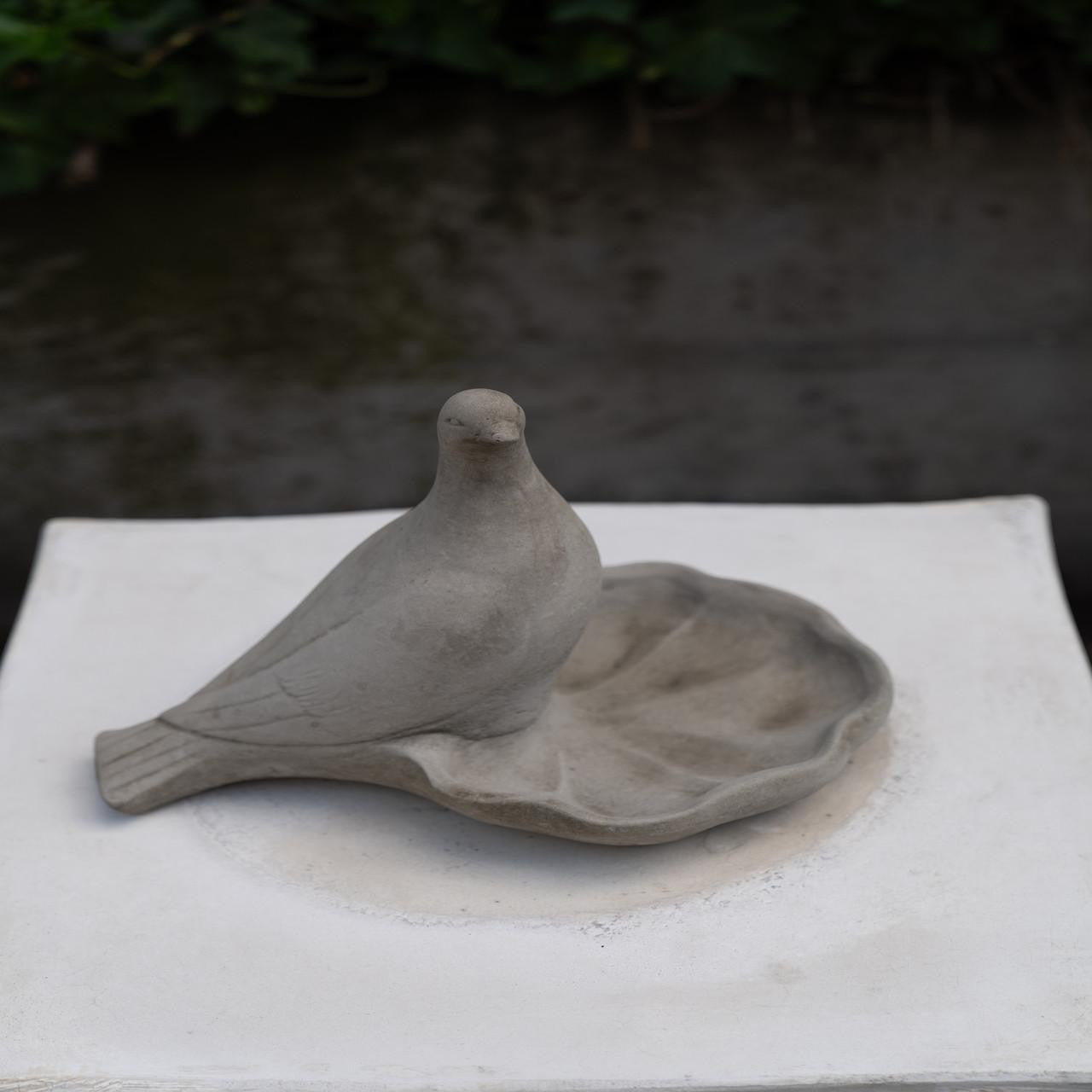 Floor level Birdbath with Perching Pigeon / Bird feeder