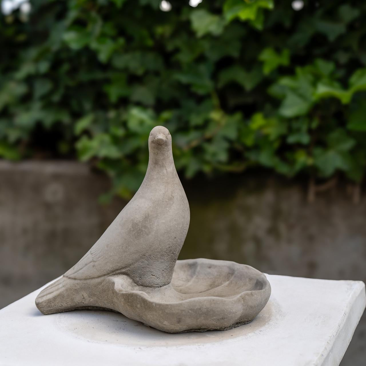 Floor level Birdbath with Perching Pigeon / Bird feeder