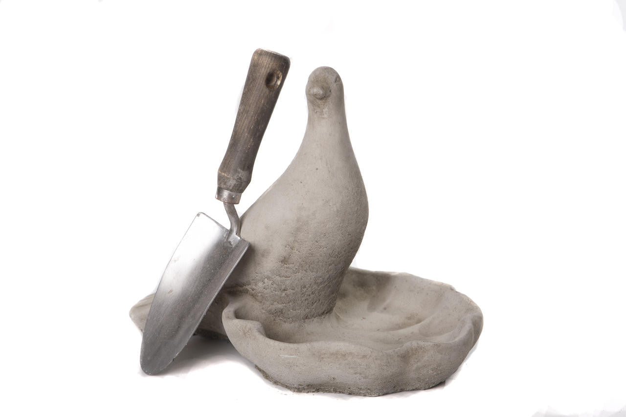 Floor level Birdbath with Perching Pigeon / Bird feeder