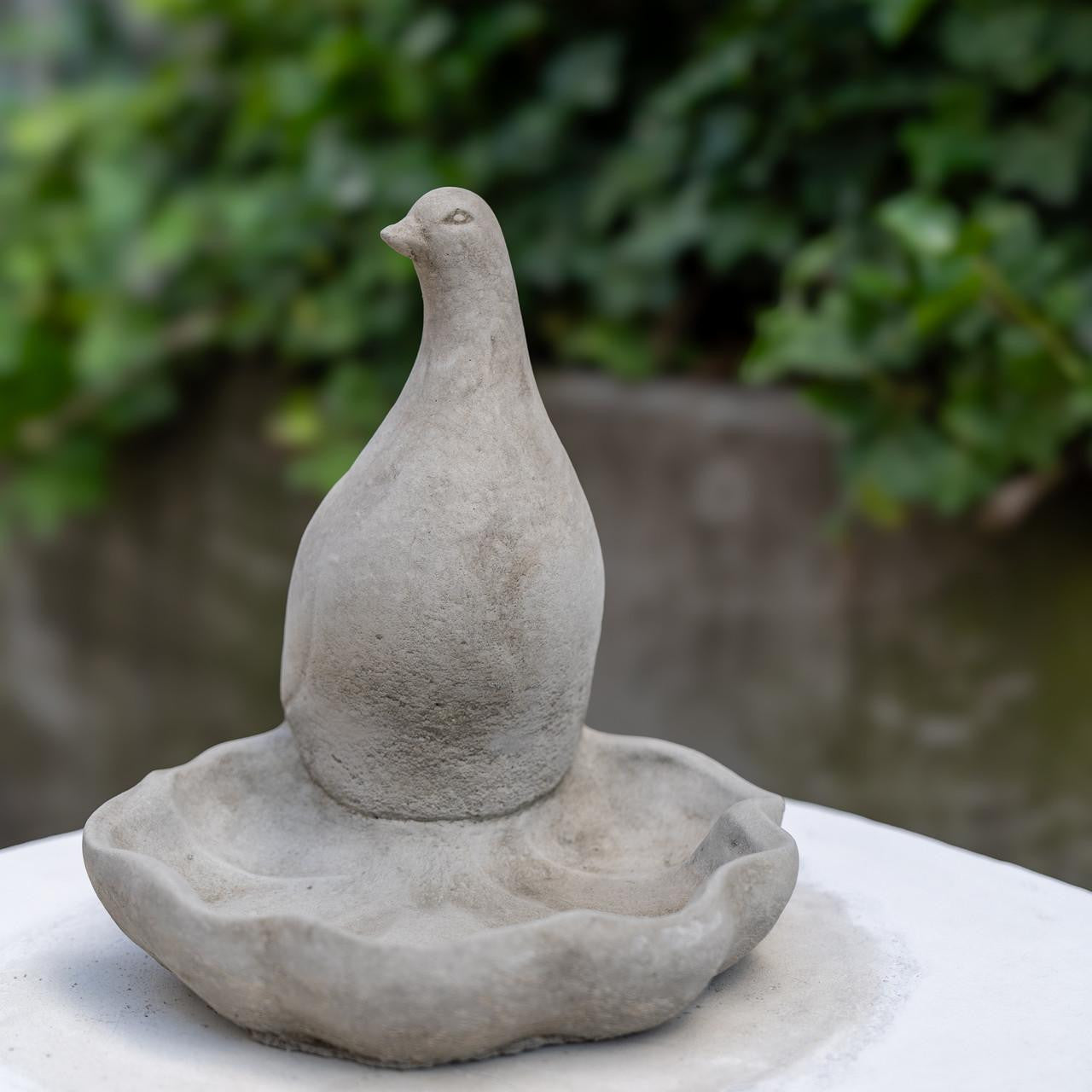 Floor level Birdbath with Perching Pigeon / Bird feeder