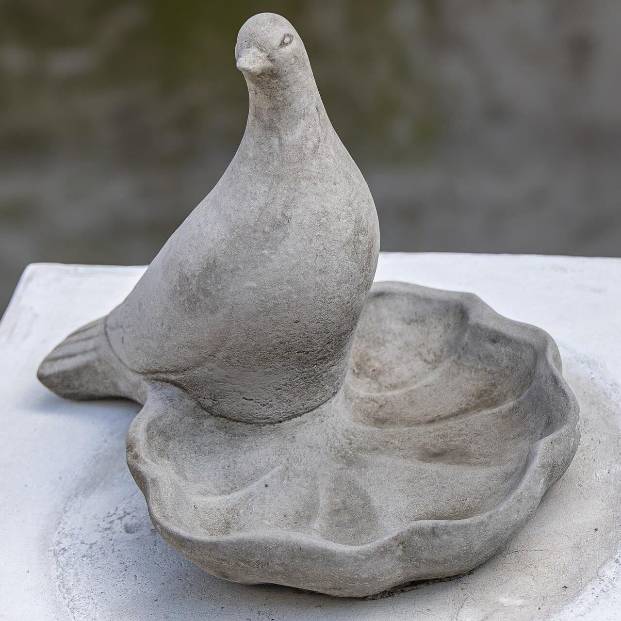 Floor level Birdbath with Perching Pigeon / Bird feeder