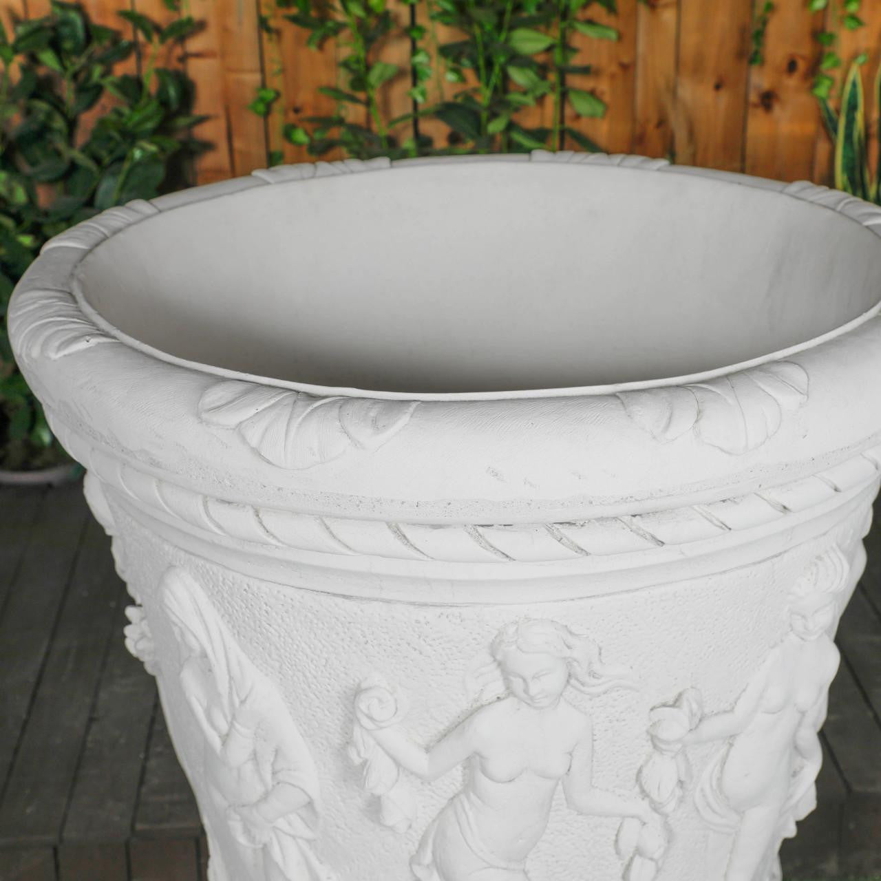 Giant Stone White Harvest Design Round Vase Planter 3.94' Tall