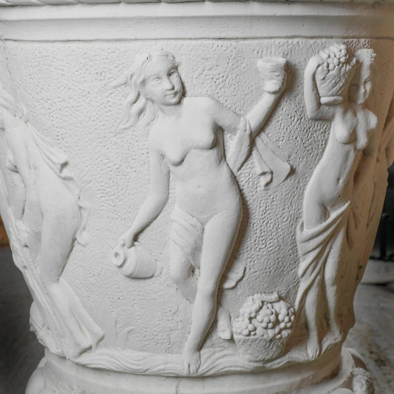 Giant Stone White Harvest Design Round Vase Planter 3.94' Tall