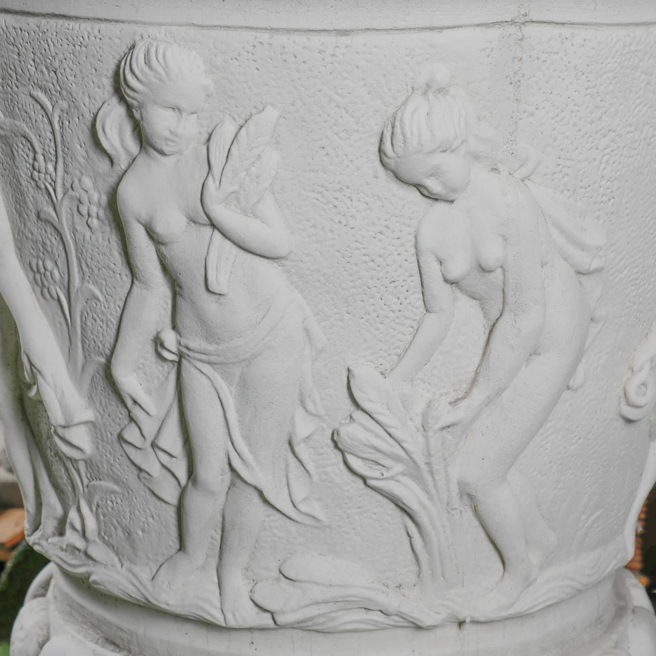 Giant Stone White Harvest Design Round Vase Planter 3.94' Tall