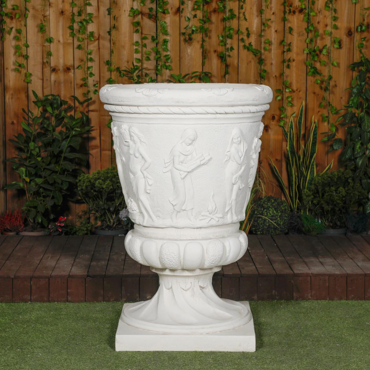 Giant Stone White Harvest Design Round Vase Planter 3.94' Tall