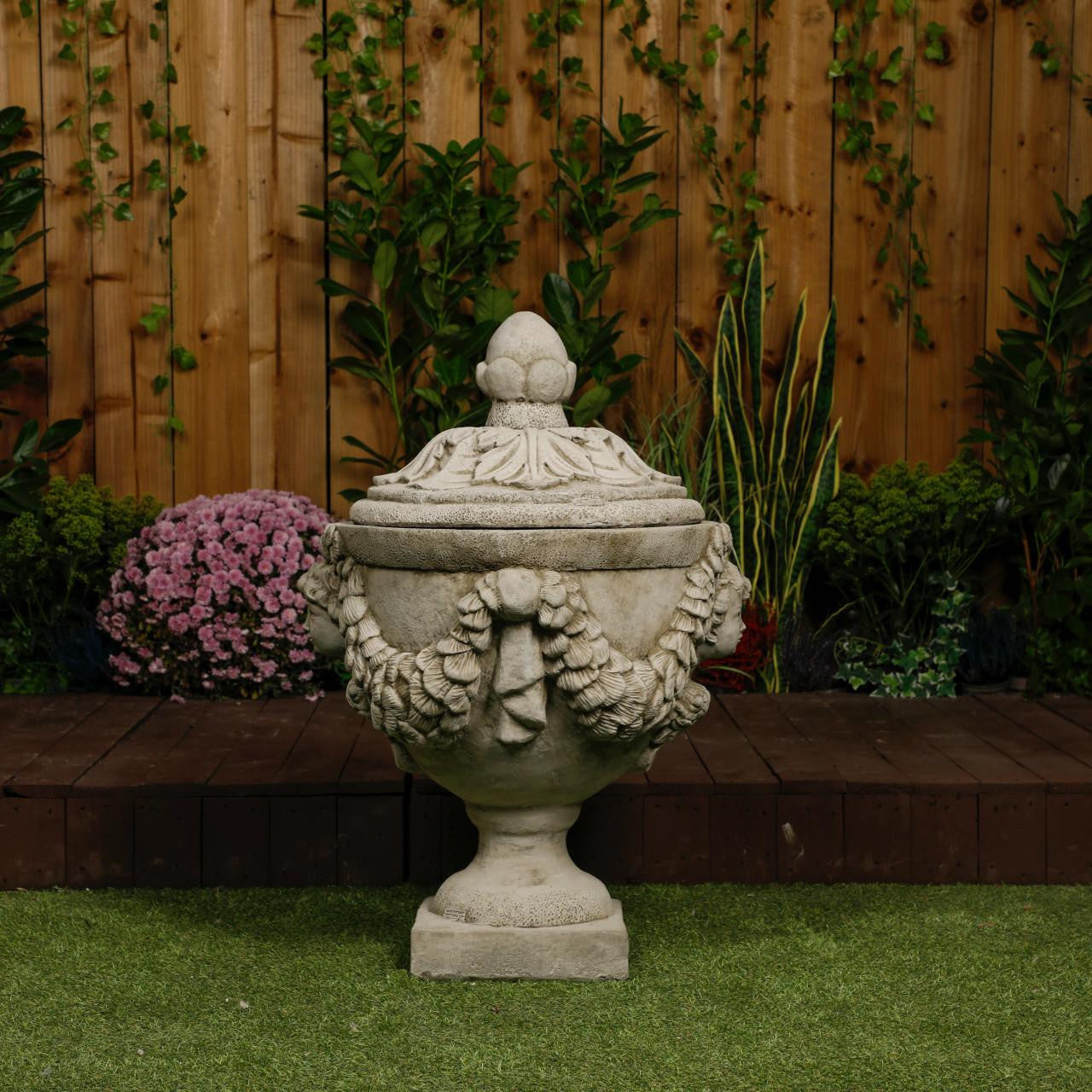 Grand & Ornate Stone Cast Cherub Planter (Lid not Included)