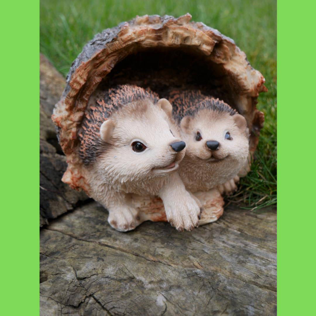 Hedgehogs In Log Home Accessory Garden Ornament