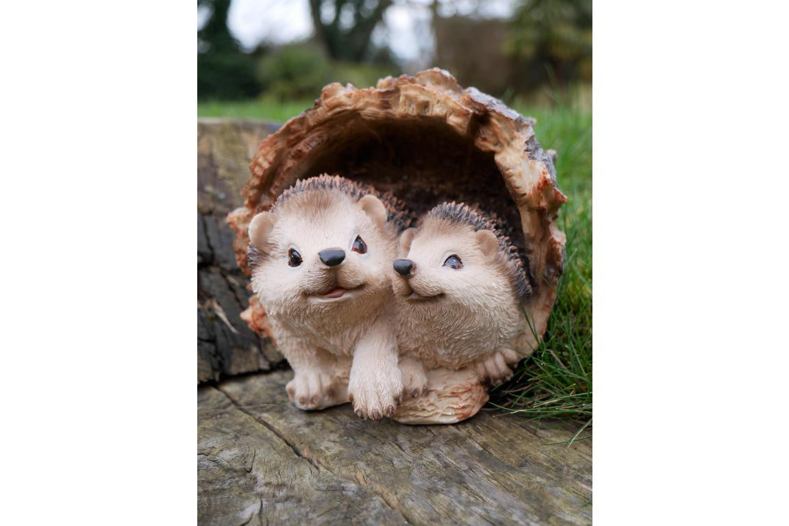 Hedgehogs In Log Home Accessory Garden Ornament
