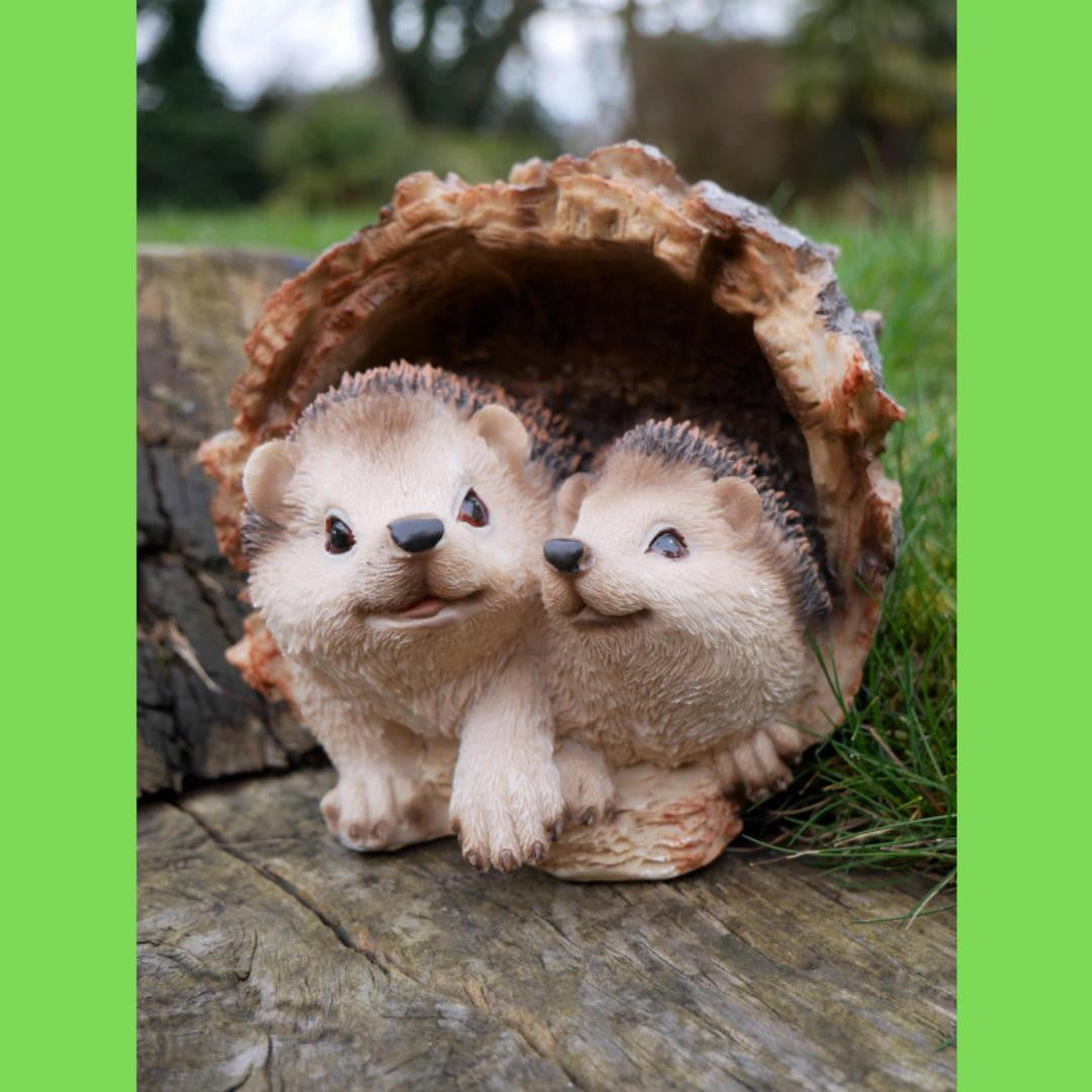 Hedgehogs In Log Home Accessory Garden Ornament