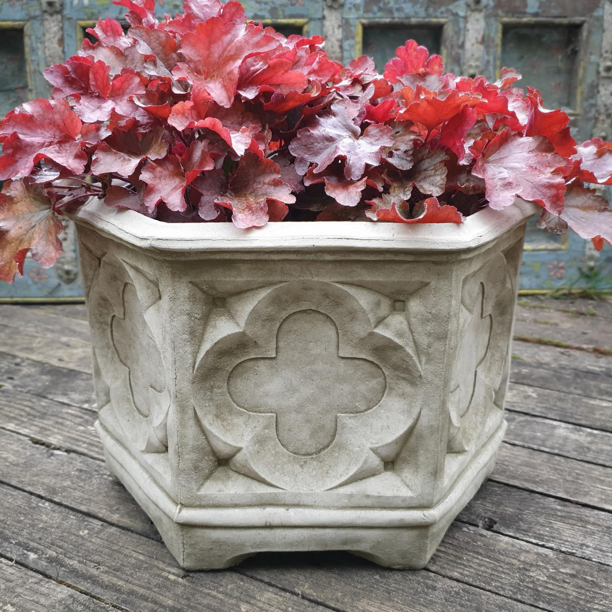 Hexagonal Gothic style Stone Cast Flowerpot